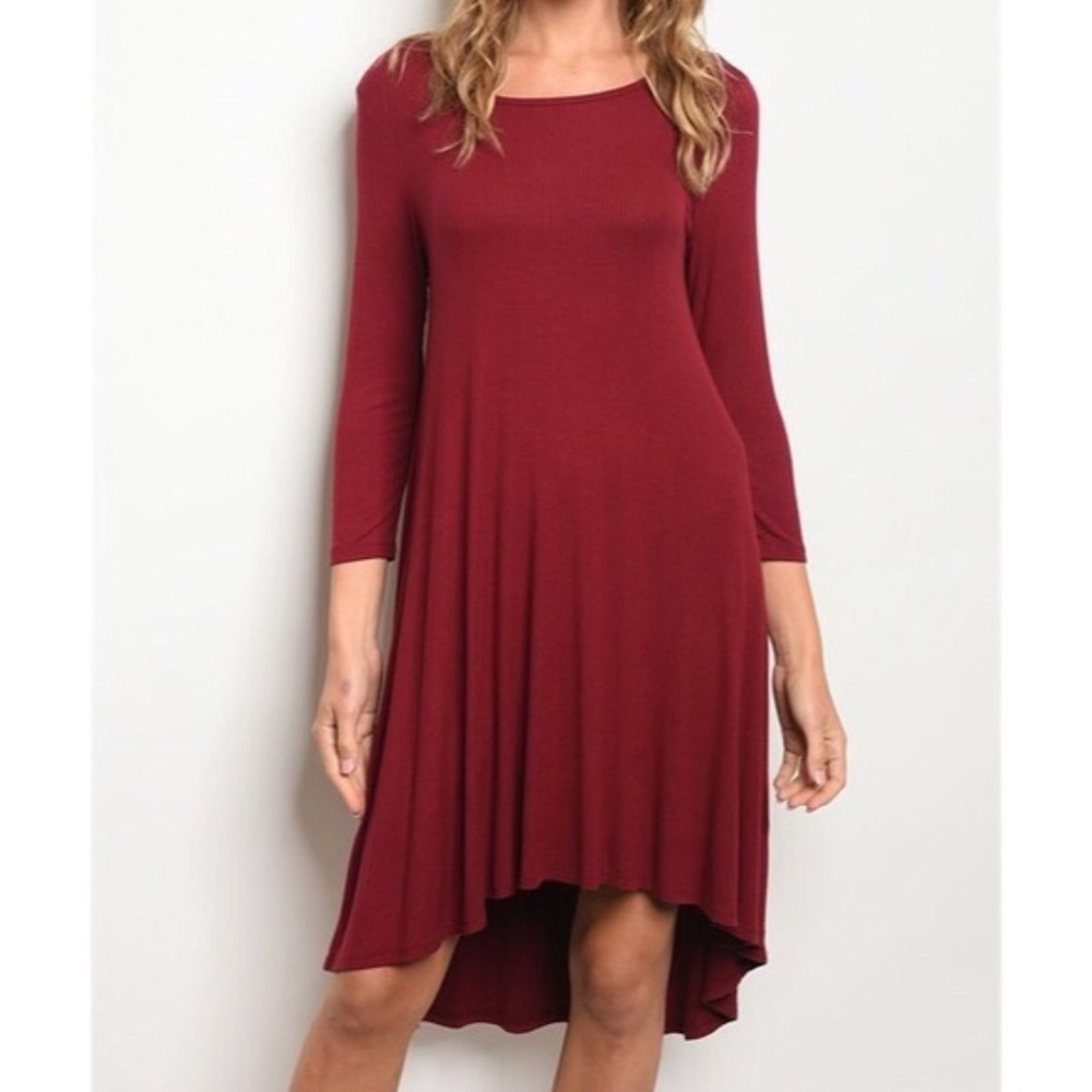 Red 3/4 sleeve high low ribbed dress Small S Medium M